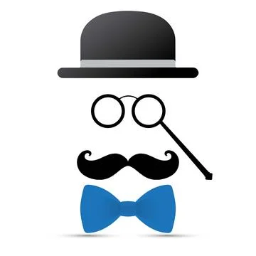 Mustache, lorgnette, hat and bowtie Stock Illustration