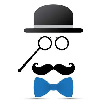 Mustache, lorgnette, hat and bowtie Stock Illustration