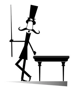 Mustache man in the top hat playing a pool isolated illustration Illustrazione stock