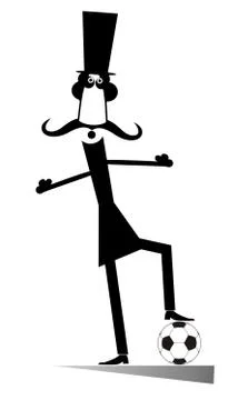 Mustache man in the top hat playing football isolated illustration Stock Illustration