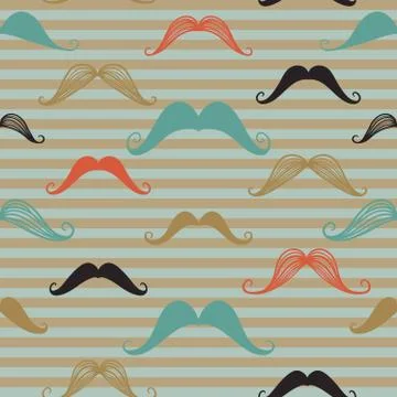 Mustache seamless pattern in vintage style. Pattern or texture with curly ret Stock Illustration
