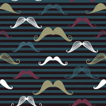 Mustache seamless pattern in vintage style. Pattern or texture with curly ret Stock Illustration