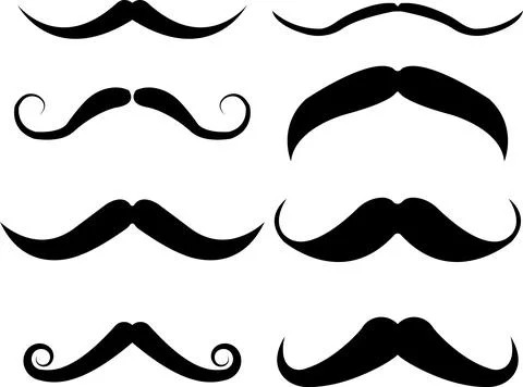 Mustache set with different style. Black silhouette of adult man mustaches... Stock Illustration