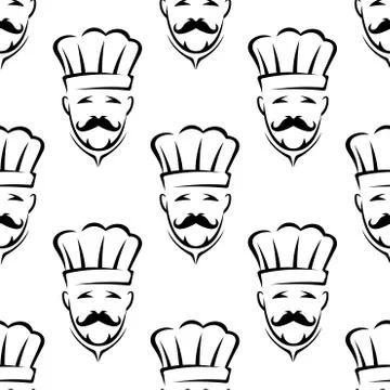 Mustached chef seamless pattern background 스톡 일러스트