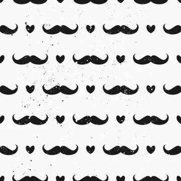 Mustaches and Hearts Seamless Pattern Stock Illustration