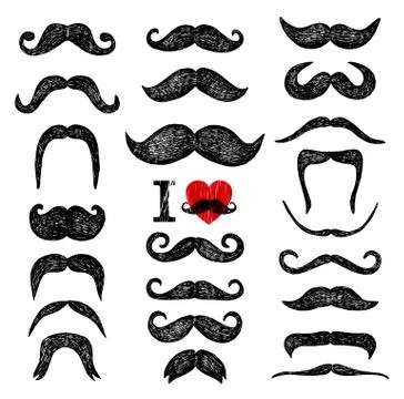 Mustaches set. Design elements. Hand drawn set. Illustrazione stock