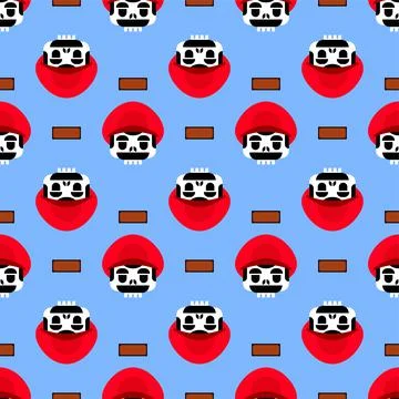 Mustachioed plumber skull pattern seamless. Ornament of kids fabric Illustrazione stock