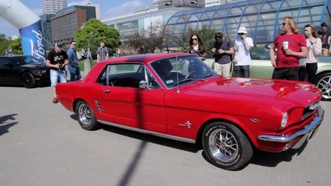 Mustang Muscle Car Pulling Backwards. Loud Engine Performance Stock Footage 88921154