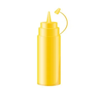 Mustard bottle in flat design. Fast food condiment in plastic container. Vect Stock Illustration