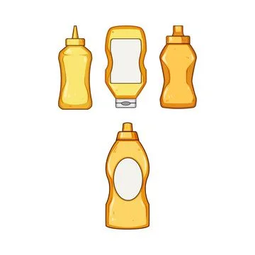 Mustard bottles condiment sauce packaging illustration set Stock Illustration
