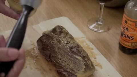 Mustard on meat Stock Footage 79507603