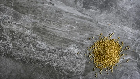 Mustard Seeds on a marble stone background Stock Footage
