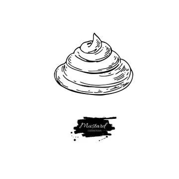 Mustrad sauce spill vector drawing. Hand drawn food ingredient Stock Illustration