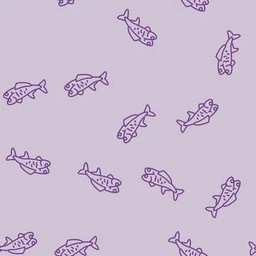 Mutated fish deformities line seamless pattern Illustrazione stock