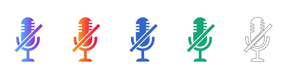 Mute Microphone Icon Set 스톡 일러스트