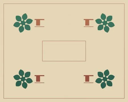 A muted beige composition features four green floral clusters paired with t.. Ilustração Stock