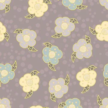 Muted Color Vector Repeat Pattern With Decorative Flowers Scattered On Dusky  イラスト素材