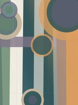 Muted geometric background featuring overlapping circles and striped blocks.. Stock Illustration