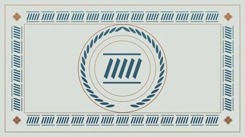 A muted gray-green layout combines a central circular wreath with repeated .. Stock-Illustration