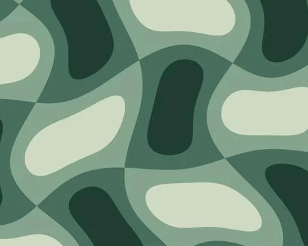 A muted green abstract pattern uses layered organic shapes in sage, forest .. イラスト素材
