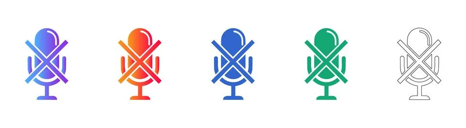 Muted Microphone Icon Set in Gradient Styles 스톡 일러스트