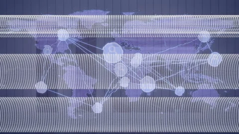 Muted purple map initiating wave, nodes appearing, linking and pulsing showing Stock Footage 312099100