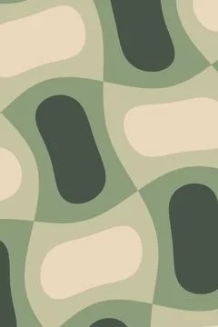 A muted repeating pattern features soft organic shapes in sage green, olive.. Stock Illustration