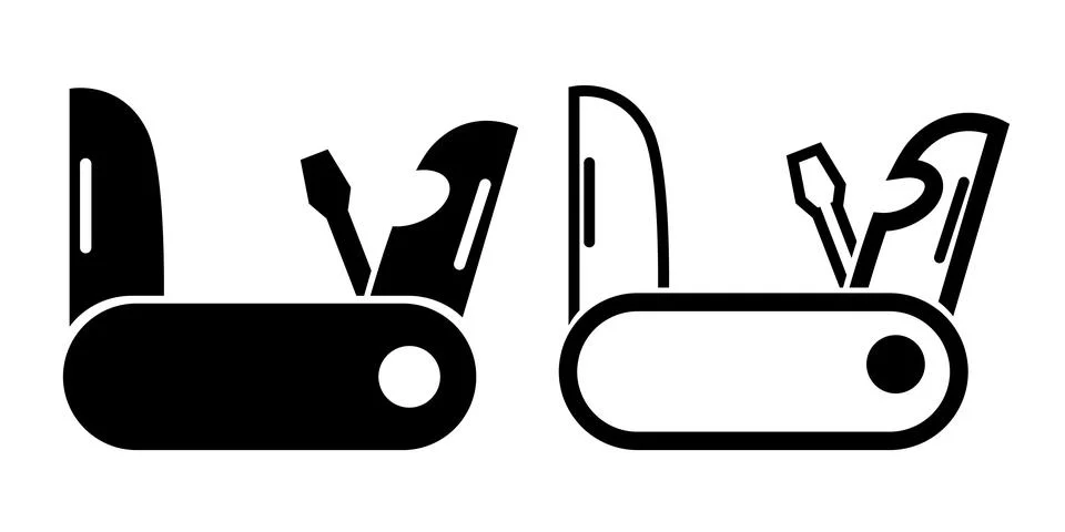 Mutifunction tool, simple set vector icon, silhouette and outline 스톡 일러스트