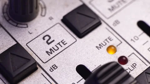Muting Channel 2 on Mixing Audio Console, Pressing Button Mute, Macro Stock Footage 269499656