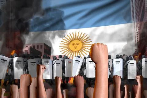 Mutiny fighting concept - protest in Argentina on flag background 스톡 일러스트