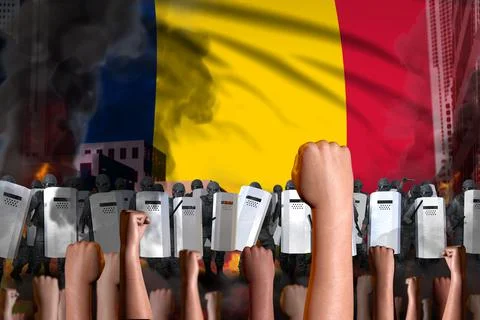 Mutiny fighting concept - protest in Chad on flag background Stock Illustration