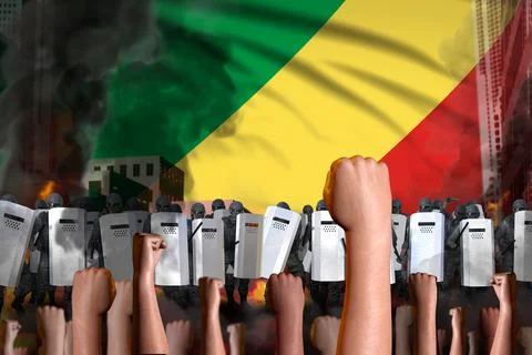 Mutiny fighting concept - protest in Congo on flag background Stock Illustration