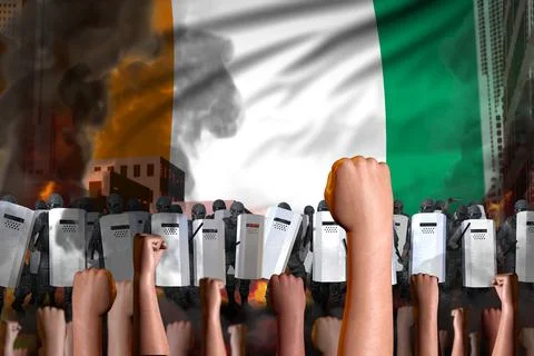 Mutiny stopping concept - protest in Cote d Ivoire on flag 스톡 일러스트