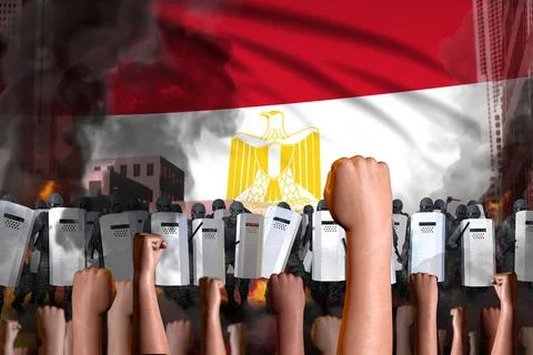 Mutiny stopping concept - protest in Egypt on flag, 스톡 일러스트