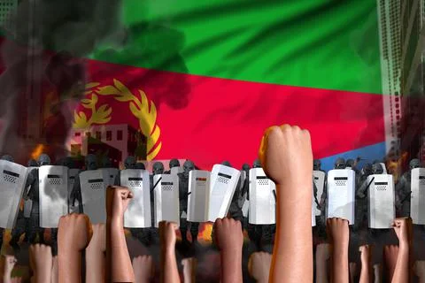 Mutiny stopping concept - protest in Eritrea on flag, 스톡 일러스트