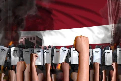 Mutiny stopping concept - protest in Latvia on flag, 스톡 일러스트