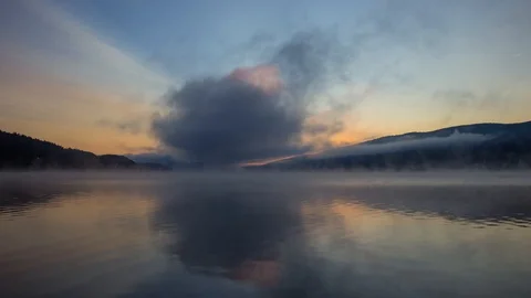 Mutliple timelapse of lake joux with fog Stock Footage 119366998