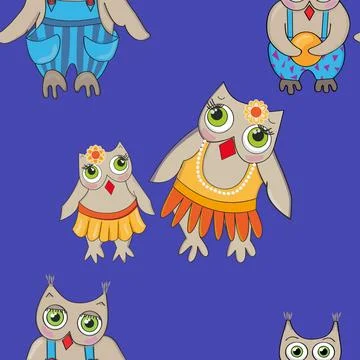 Mutter-Vater-Kinder graphical seamless pattern with funny owls Copyright: ... Stock Photos