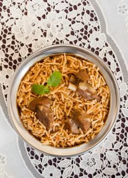 Mutton biryani overhead view Foto stock