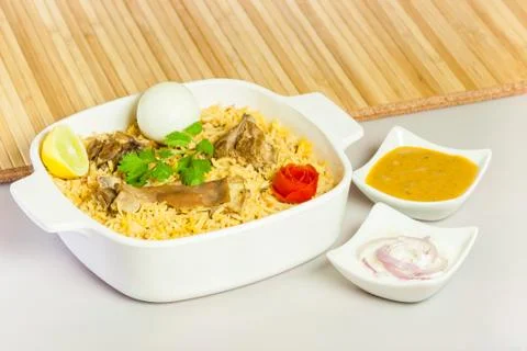 Mutton Biryani with Salad &amp; Egg Foto stock