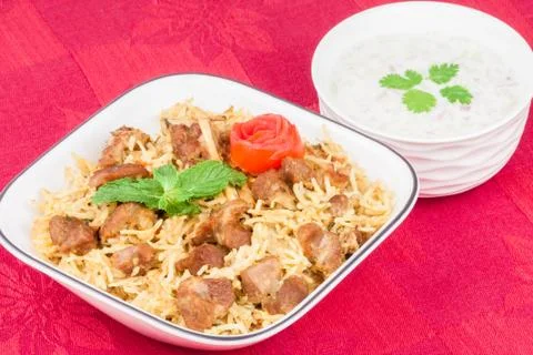 Mutton Biryani with Salad Foto stock