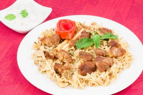 Mutton Biryani with Salad Stock Photos