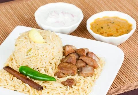 Mutton Biryani with Salad Foto stock