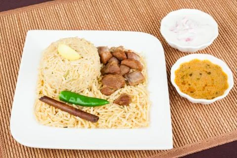Mutton Biryani with Salad Stock Photos