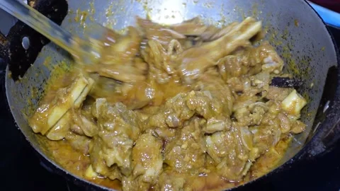 Mutton Curry preparation Stock Footage 135587770