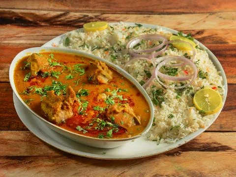 Mutton Dalcha rice, made of mutton, chana dal, tamarind and indian spices, Da Stock Photos