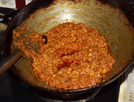 Mutton Keema Preparation Foto stock