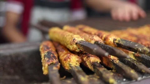 Mutton Seekh on charcoal grill Stock Footage 131702422