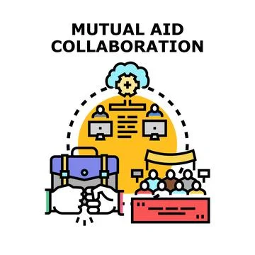 Mutual aid collaboration team working together connecting online Stock Illustration