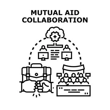 Mutual aid collaboration team working together connecting online Stock Illustration